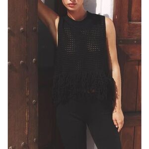 NWT Zara fringed check knit top